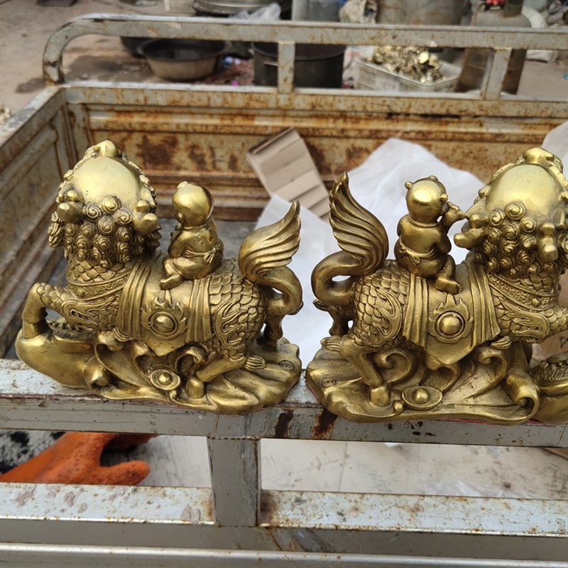 纯铜祥云送o子麒麟  摆件