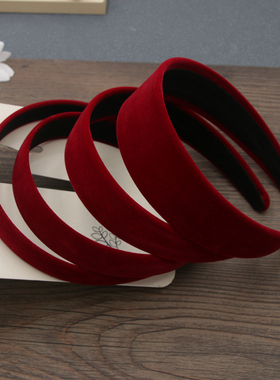 红色发箍灯芯绒包布植绒加长39厘米法式防滑头箍配件diy手工发饰