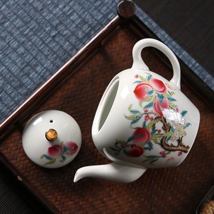 仿古茶壶陶瓷功夫茶具泡茶器家用简约大容量青花九桃五福单壶冲茶