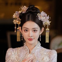 新娘头饰中式古风浅色减龄粉色系手工花朵古装盘发秀禾服结婚发饰