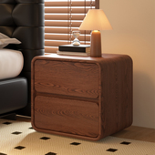 胡桃色实木床头柜简约现代小型极简2025新款 家用卧室床边收纳柜子