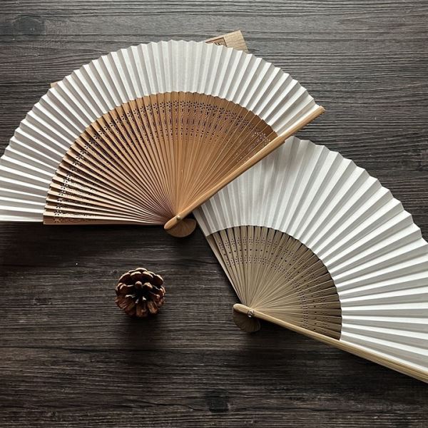 精品收藏 日式7寸折扇竹柄扇双面纸扇扇女扇空白纸扇可书画