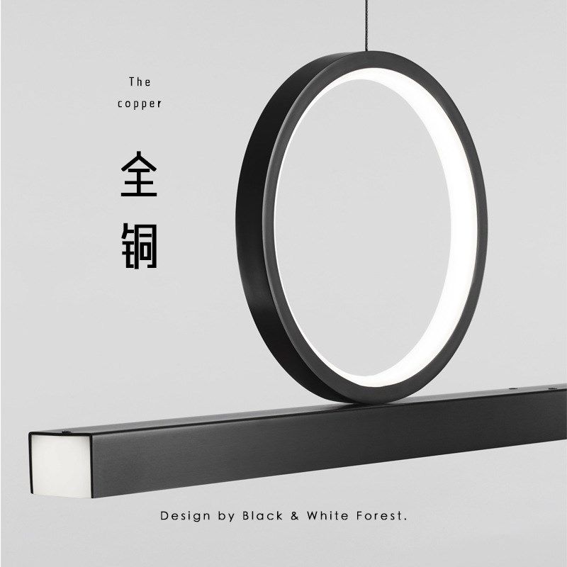 设计师高档极简全铜餐厅吊灯现代简约几何长条吧台书房办公室灯具