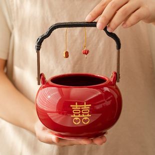 用品大全喜事摆件娘家嫁妆女方红色痰 源头子孙桶一对结婚陪嫁套装