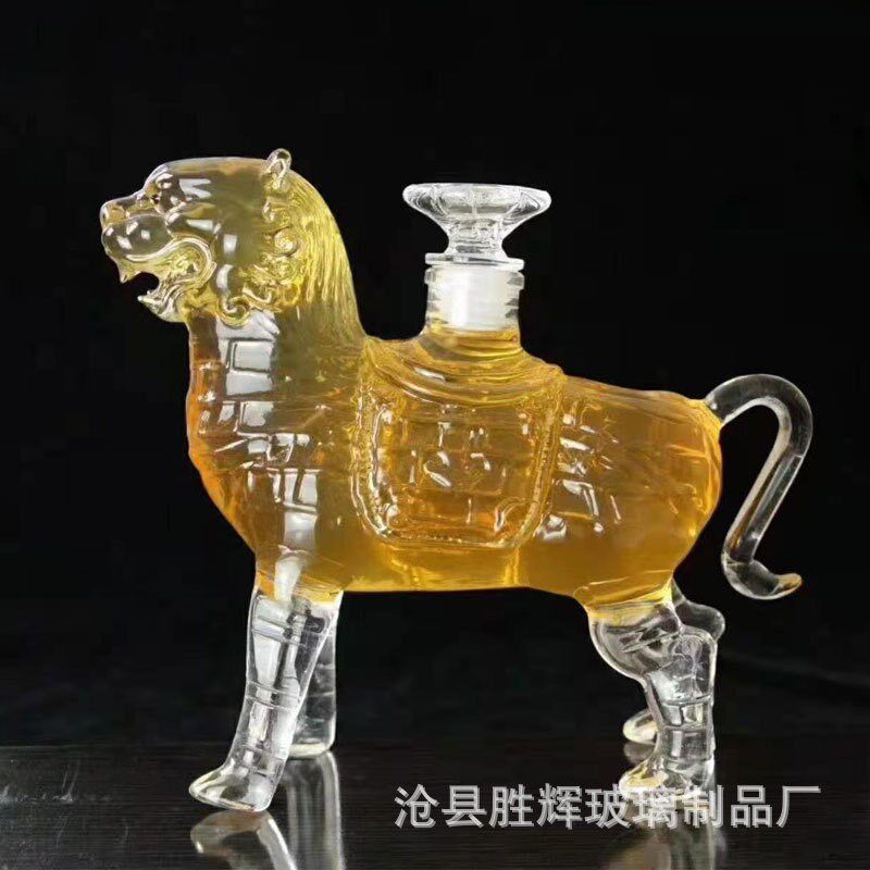 创意狮子玻璃酒瓶异形工艺酒瓶750ml动物酒瓶泡酒高硼玻璃空酒瓶