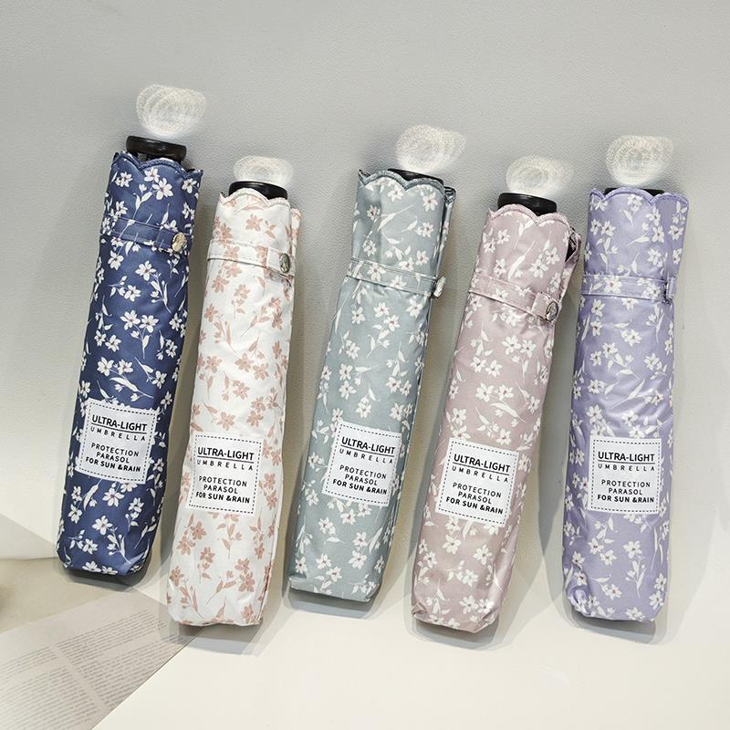 黑胶轻量138g日系羽毛三折伞防紫外线遮阳防晒太阳伞女折叠铅笔伞