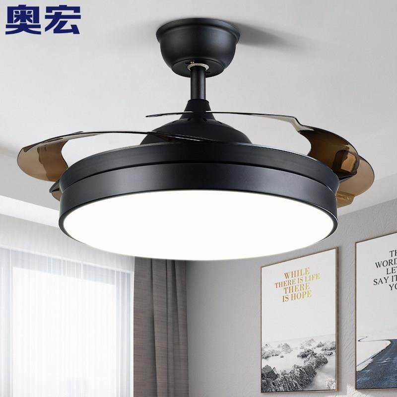 北欧吊扇灯饭厅隐形扇简约客厅电风扇吊灯卧室护眼变频黑色吊扇灯