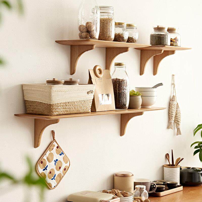 实木精磨一字板置物架卧室墙上收纳层架日式简约樱桃木家用墙面隔