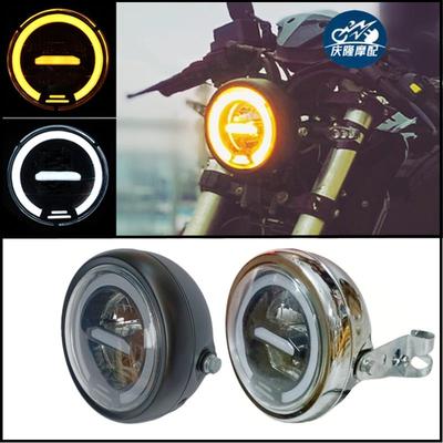 GN太子复古摩托车前大灯 LED冷光金属外壳 适配鑫源CG野狼云豹改