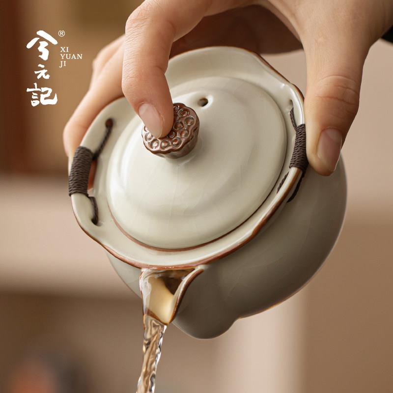 汝窑盖碗茶杯单个高档大号手抓壶家用茶碗带盖子泡茶一人饮功夫茶