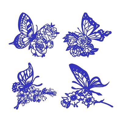 蝴蝶剪纸作品成品蝶恋花手工刻画 画图案镂空窗花动物纸雕装饰剪