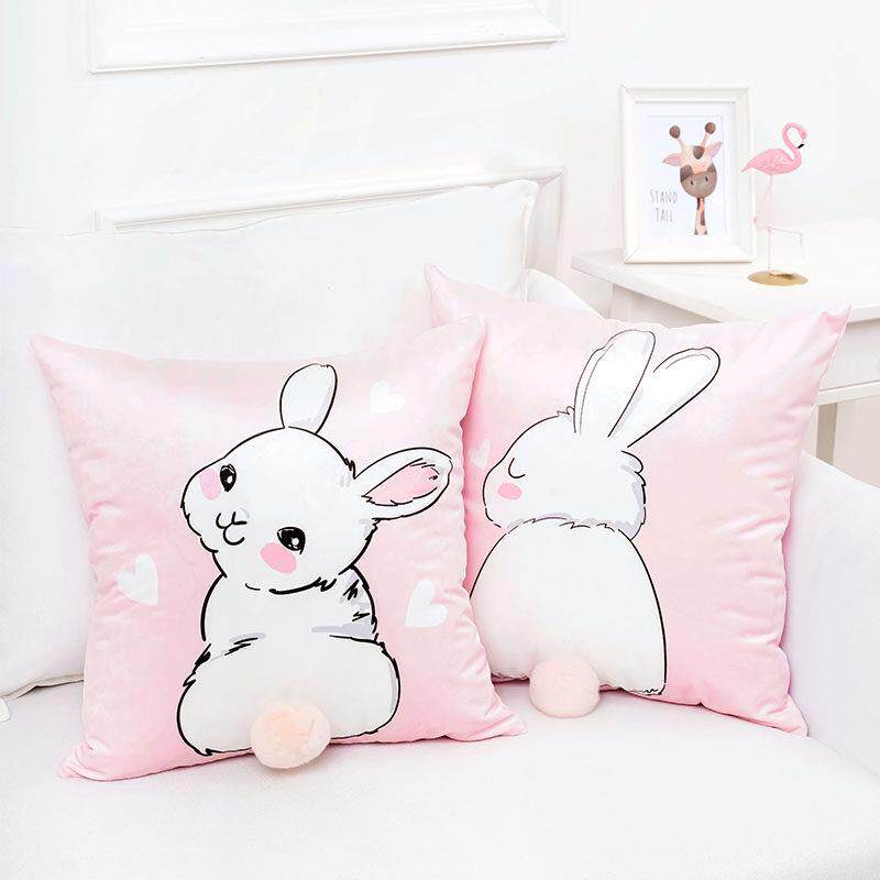 北欧卡通布艺毛绒可爱创意粉色少女心兔子沙发客厅抱枕靠垫靠枕
