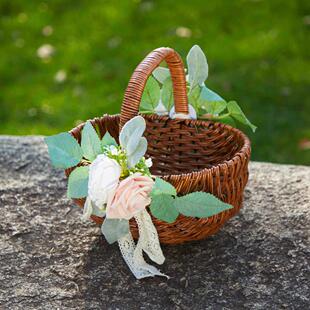 花篮彷藤编织野餐篮婚礼花童撒花瓣手提拍照道具小篮子