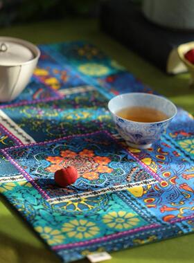 引之棉麻加厚印花茶席布艺桌旗吸水茶布茶杯垫禅意中式覆古民族风