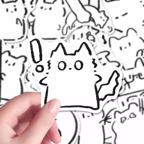 48张创意简笔画小猫贴纸卡通可爱线条小猫创意装饰手账本桌面diy