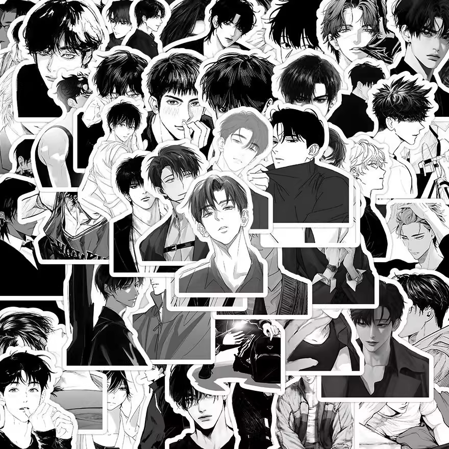 黑白漫画帅哥贴纸高颜值装饰