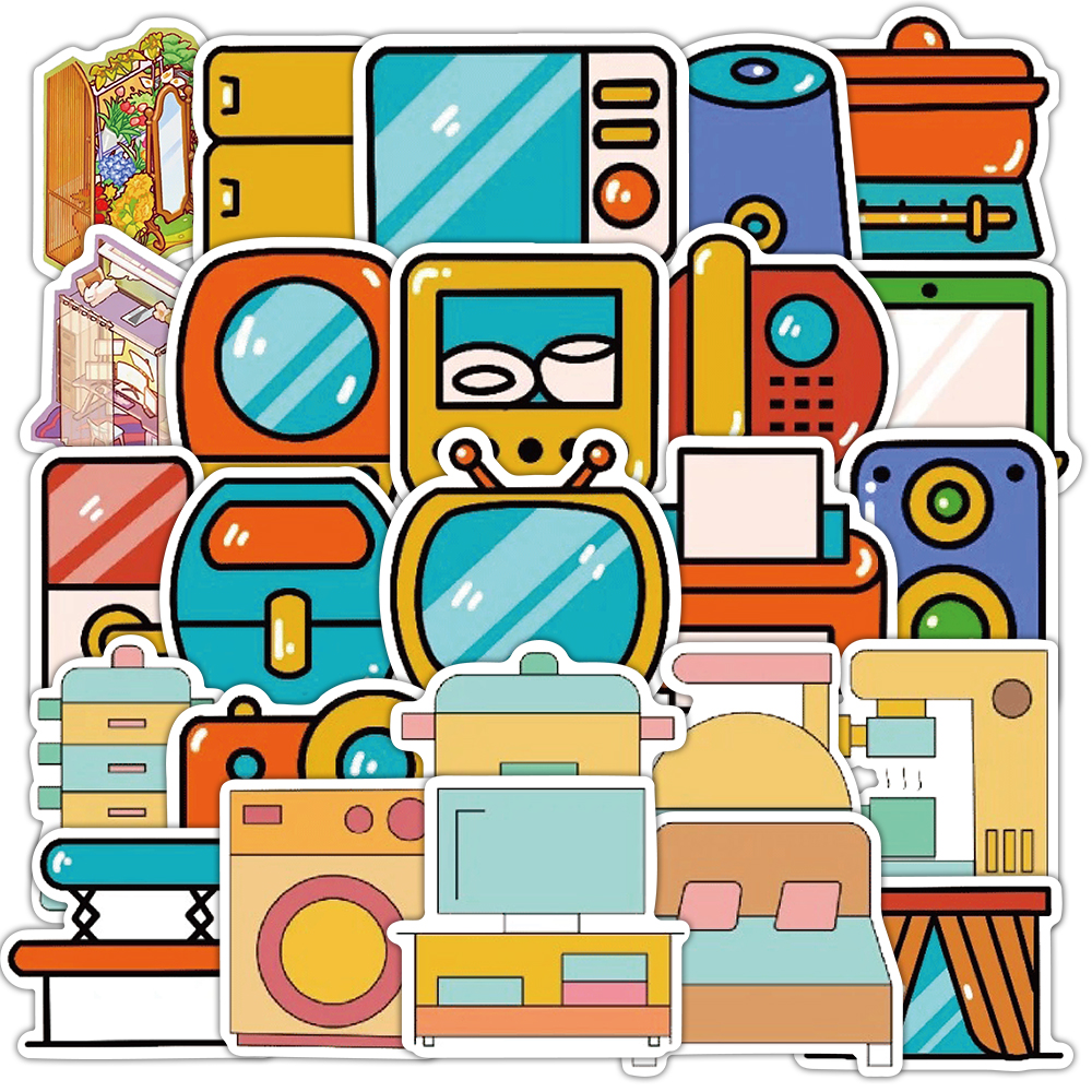 120张小清新卡通家具贴纸Q版装饰小图案手账笔记本标签贴画防水
