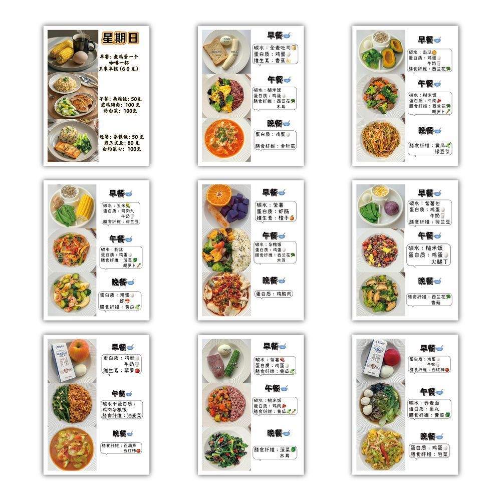 减脂餐食谱贴纸减肥每日三餐家常菜健身饮食手账打卡防水装饰贴画