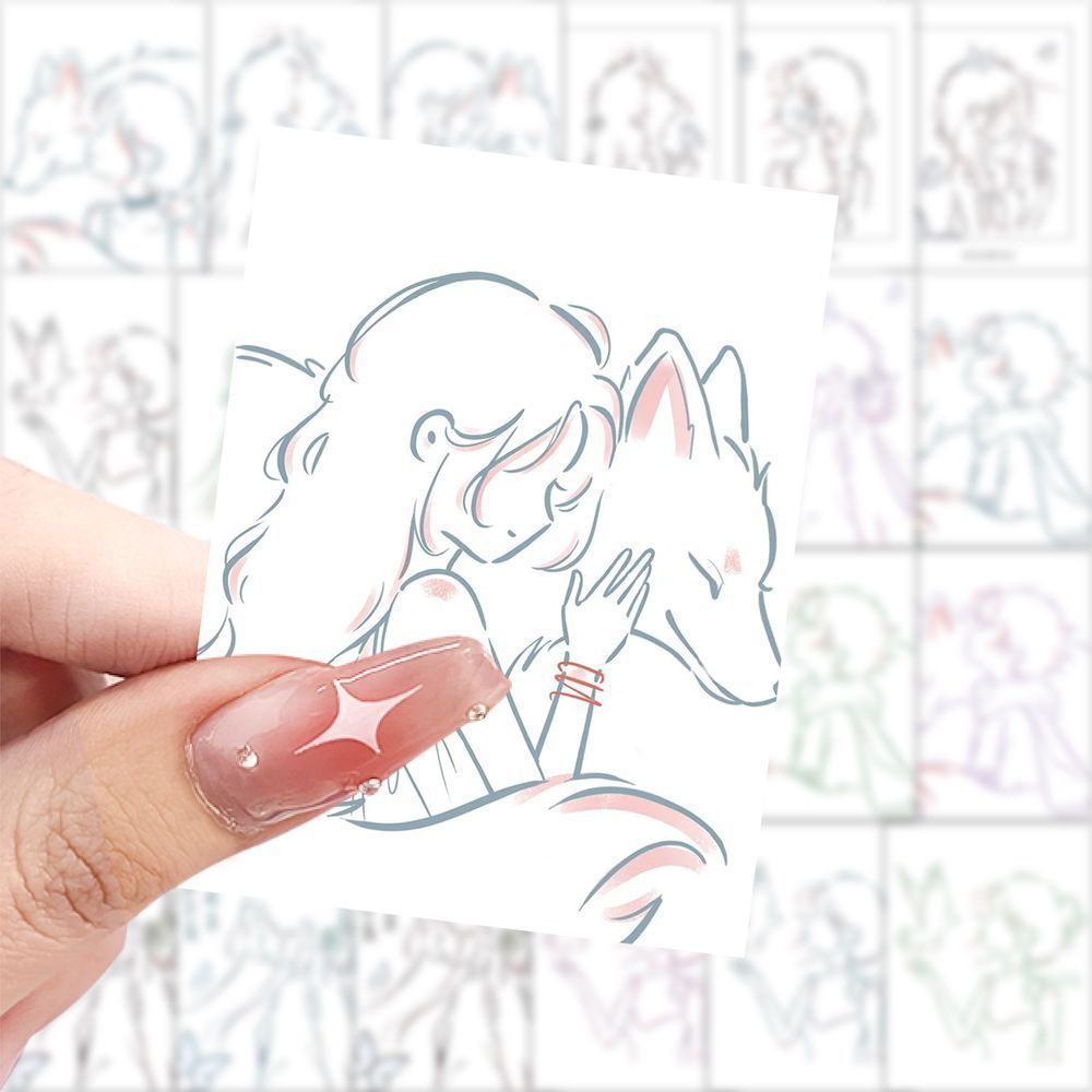 新款简笔画头像贴纸治愈简笔画女生手机简约创意手账装饰防水贴画