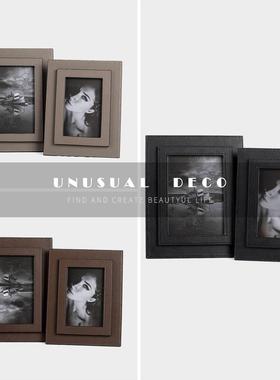 UNUSUAL 轻奢欧式现代黑色双层皮革相框样板间书房卧室电视柜摆件