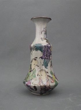 景德镇仿古陶瓷乾隆粉彩婴戏图花瓶家居装饰展柜摆件收藏做旧瓷器