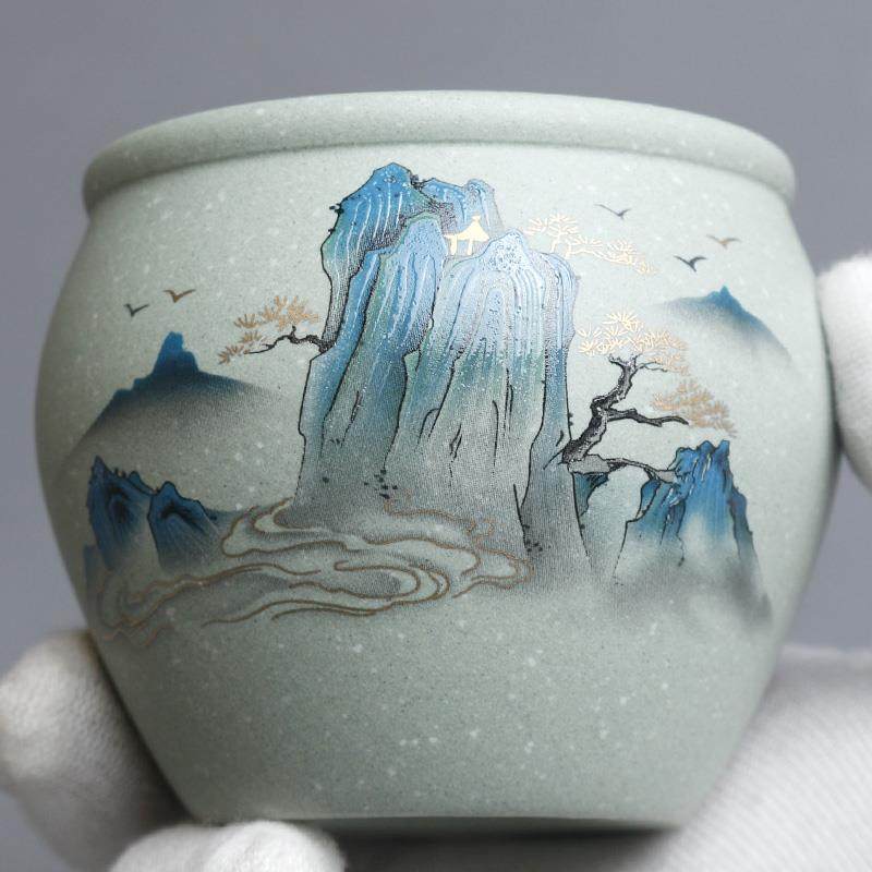 宜兴紫砂杯纯全手工主人杯本山绿泥品茗茶杯主人杯水缸杯200cc