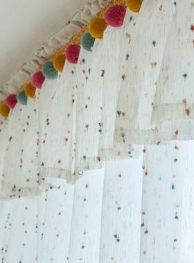 ins风儿童房免安装自粘帘头条纹豆豆窗纱窗幔魔术贴防尘帘遮丑帘