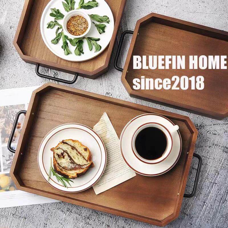 复古长方形酒店餐厅北欧美木制铁把手茶盘咖啡杯子实木托盘美容院