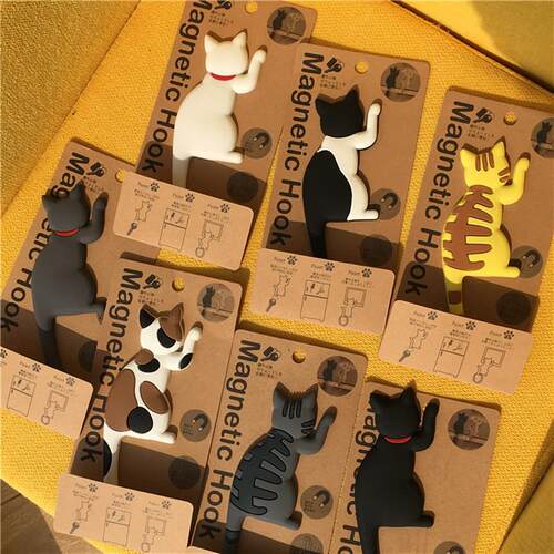 厂家直供日系猫咪冰箱贴磁铁挂钩可爱创意卡通猫尾巴挂钩