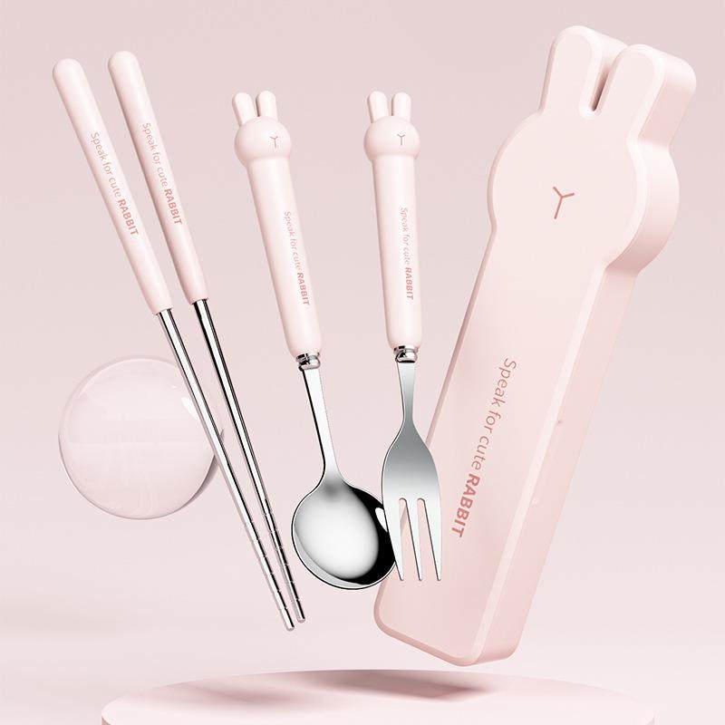 304不锈钢便捷式餐具学生上班族卡通可爱筷子勺子叉子餐具套装