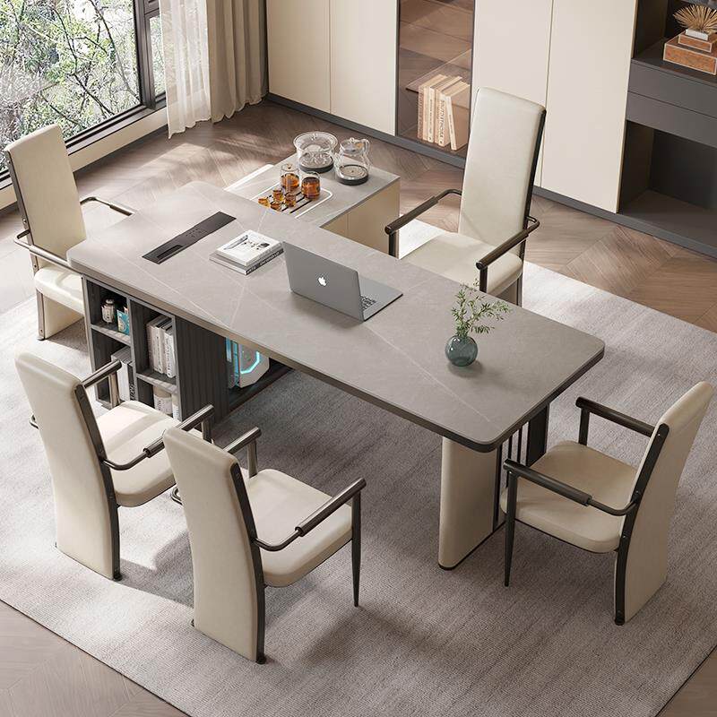 0A岩板茶桌书桌一体两用现代简约家用电脑办公桌老板办公室轻奢茶