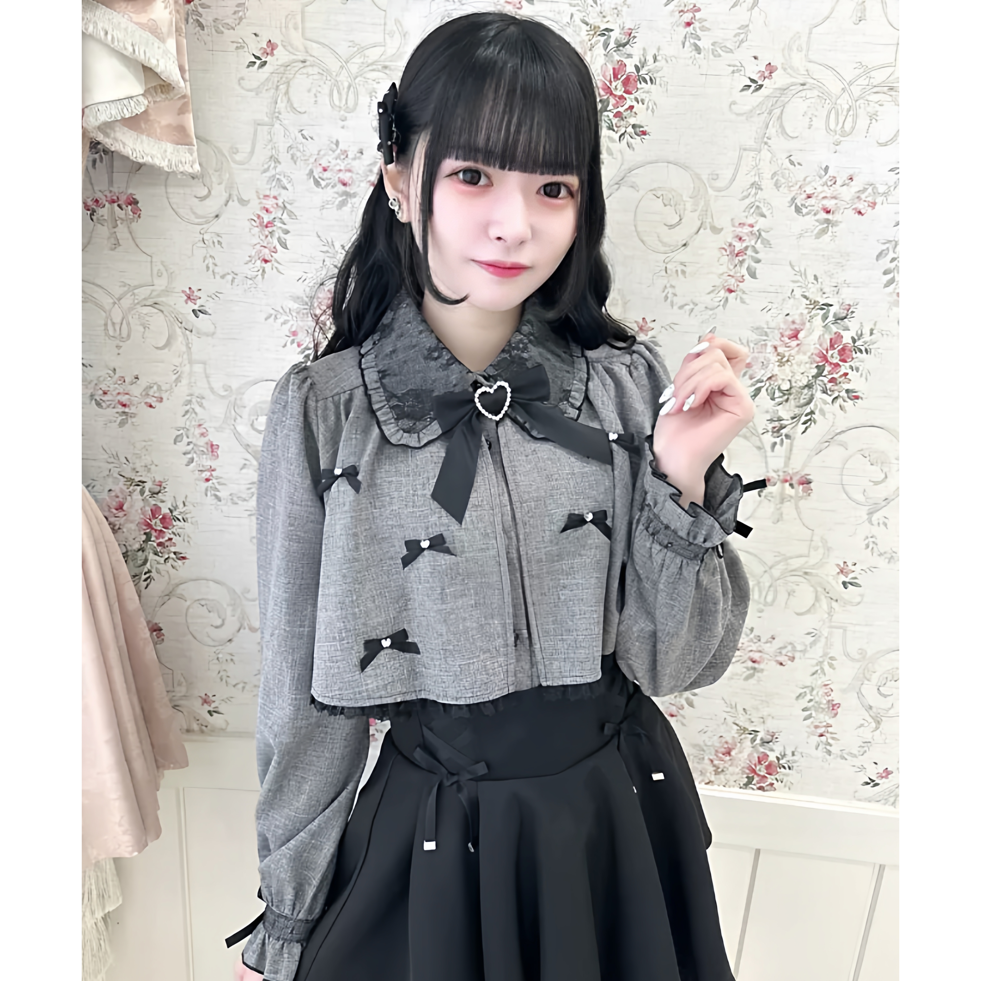 日单蕾系日系秋冬蕾服ROJITA风格量产型甜美斗篷披肩蝴蝶结衬衫