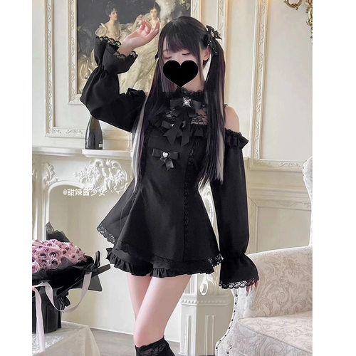 日单蕾系izlisa风格蕾服暗黑学院风jk制服蕾丝蝴蝶结高腰连衣裙