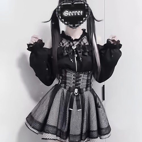 日单蕾系量产型lizlisa风格日系蕾服长袖露肩蕾丝蝴蝶结衬衫格子