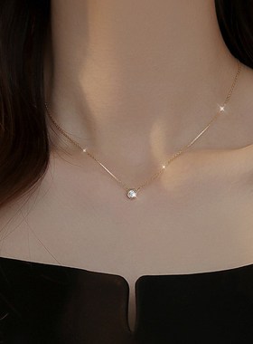 项链纯银吊坠项链女款2q024新款高级项链轻奢小众配饰钻石锁骨链