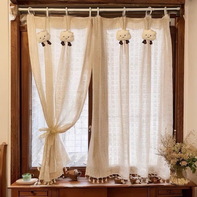 法式复古奶油风棉l麻窗帘纱帘门帘柜子遮挡帘半帘卧室厨房隔断帘