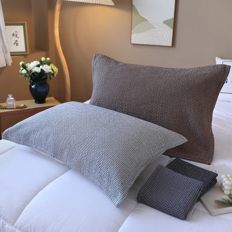 纯棉枕巾水洗棉枕巾加厚素色方格成人情侣透气吸汗