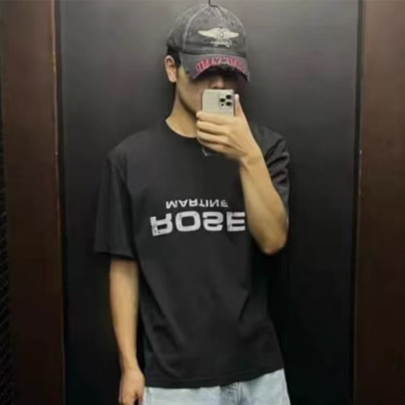 Martine Rose倒置英文标语字母LOGO印花宽松水洗短袖T恤男女