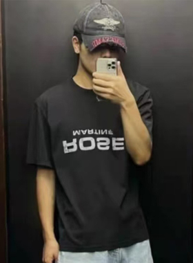 Martine Rose倒置英文标语字母LOGO印花宽松水洗短袖T恤男女