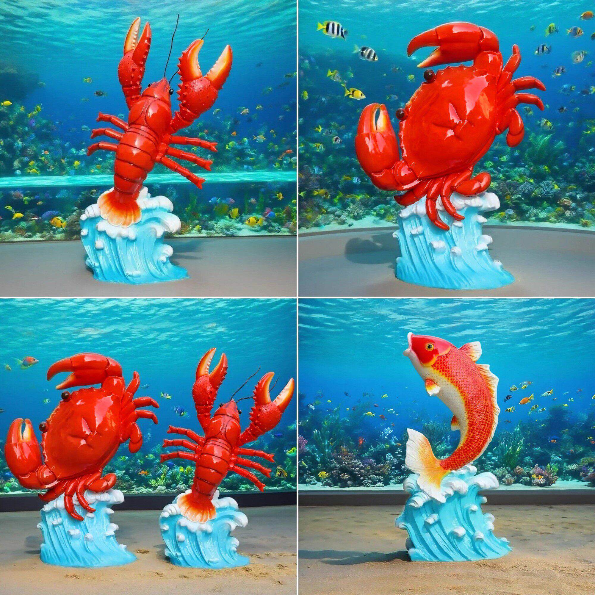 户外彷真螃蟹大闸蟹雕塑龙虾鱼海洋生物海洋馆海底观赏鱼缸大摆件