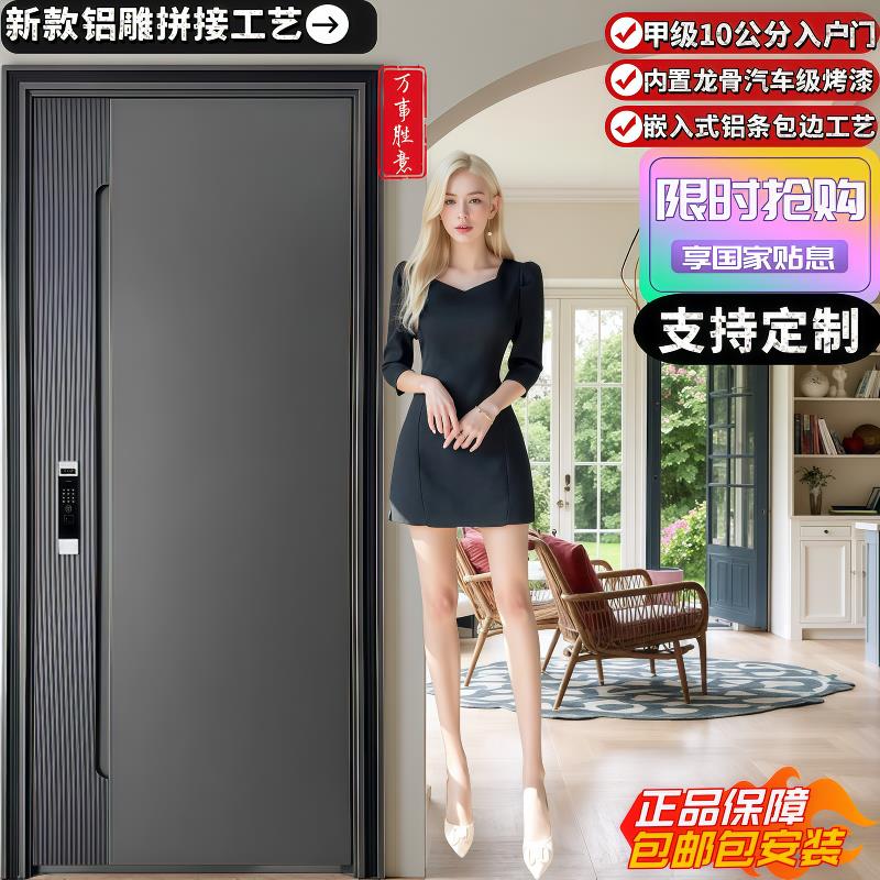 甲级防盗门家用进户门子母门极简带智能锁安全门铝拼自建房入户门