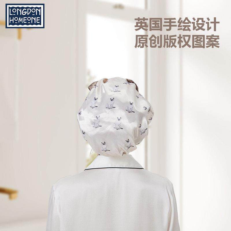 泰国猫女生双层防水缎面沐浴帽洗澡专用不湿发化妆发帽头套