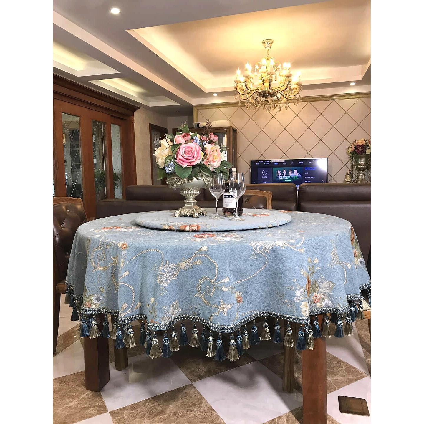欧式客厅双层大圆桌台布转盘套布台布家庭饭桌布小圆桌茶几台布