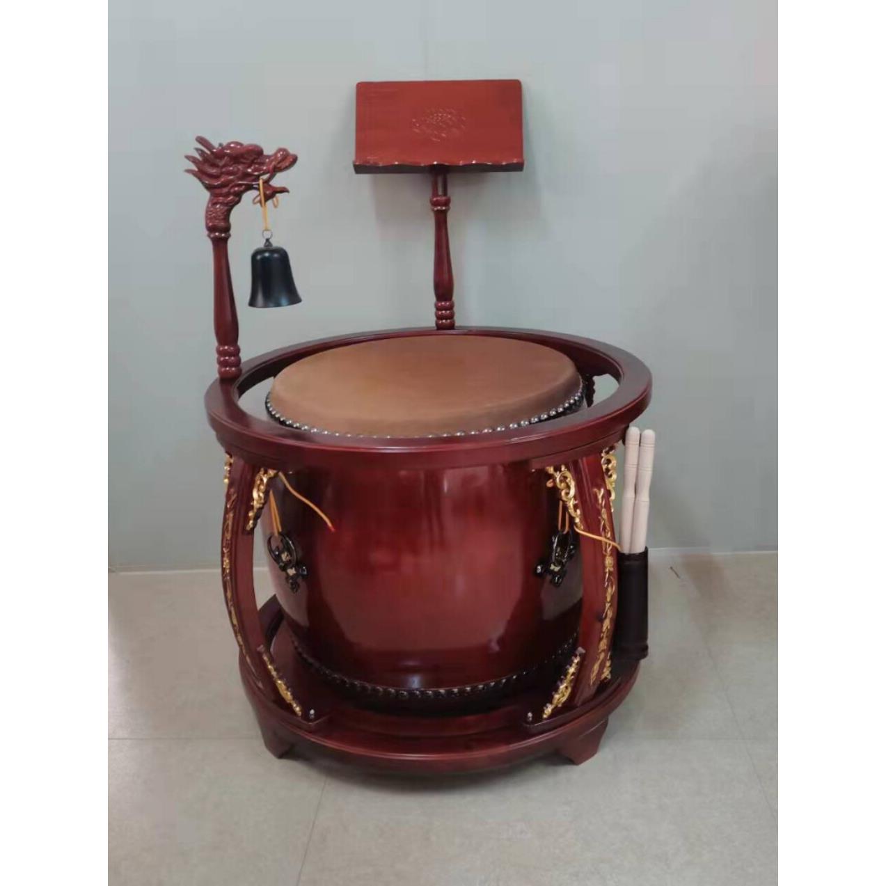 台湾鼓铃鼓法器寺庙鼓堂鼓毛鼓实木大鼓帝钟圆鼓架佛堂铃铛牛皮鼓