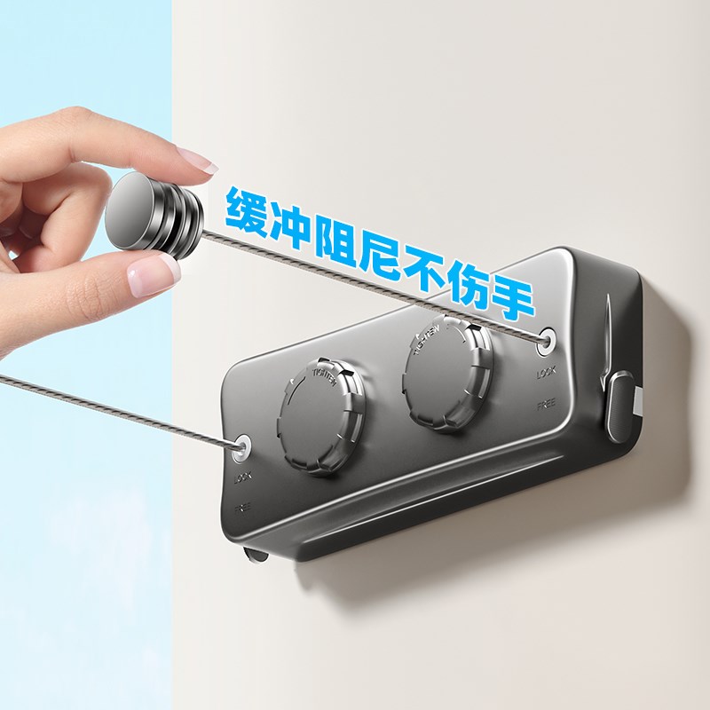 双隐形晾衣绳室内免打孔伸缩v卫生间壁挂晾衣架收缩钢丝绳晾衣神