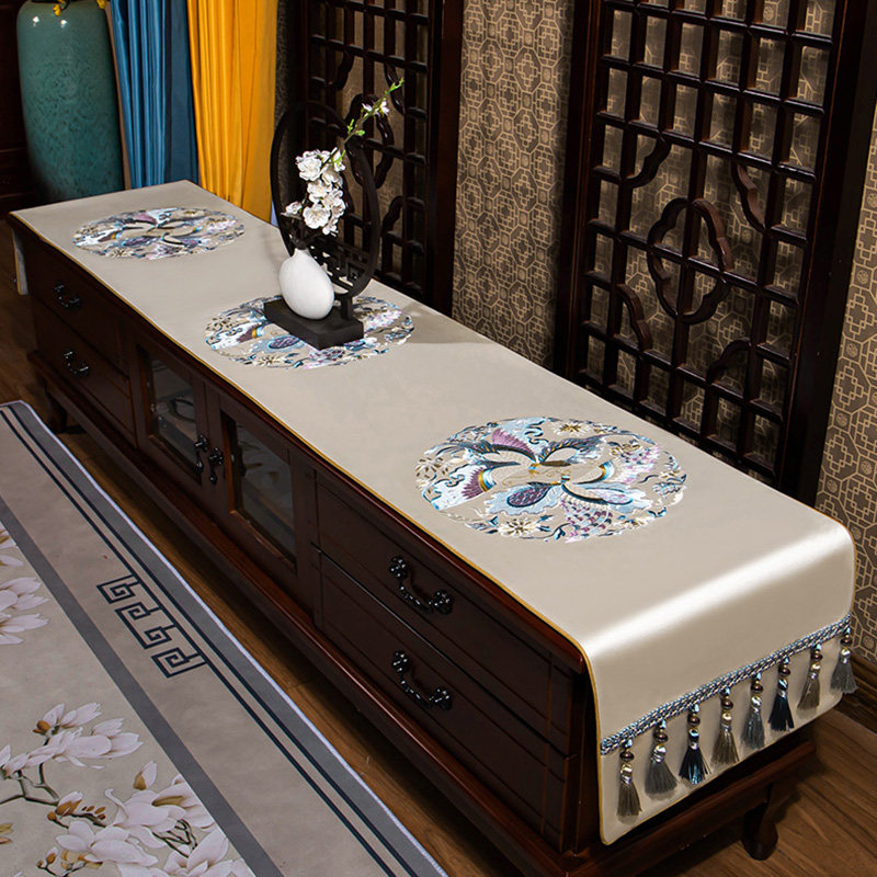新中式电视柜巾绣花桌布盖巾布艺家用餐桌垫茶几台布长方形防尘罩,居家布艺,桌布,淘宝优惠券,粉丝福利购,淘宝优惠卷