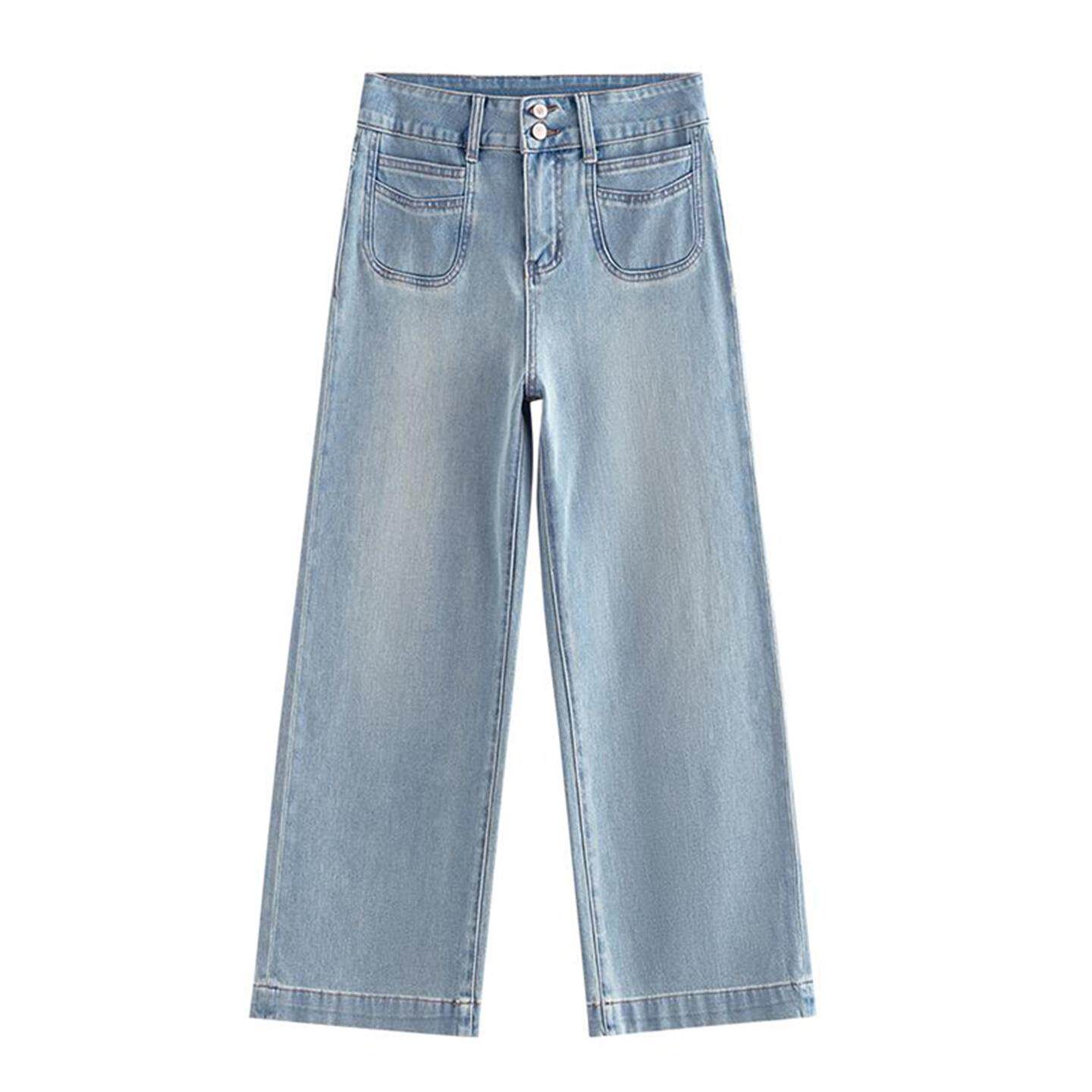 欧若智性风 夏季高腰显瘦直筒直筒裤女复古百搭直筒裤牛仔裤