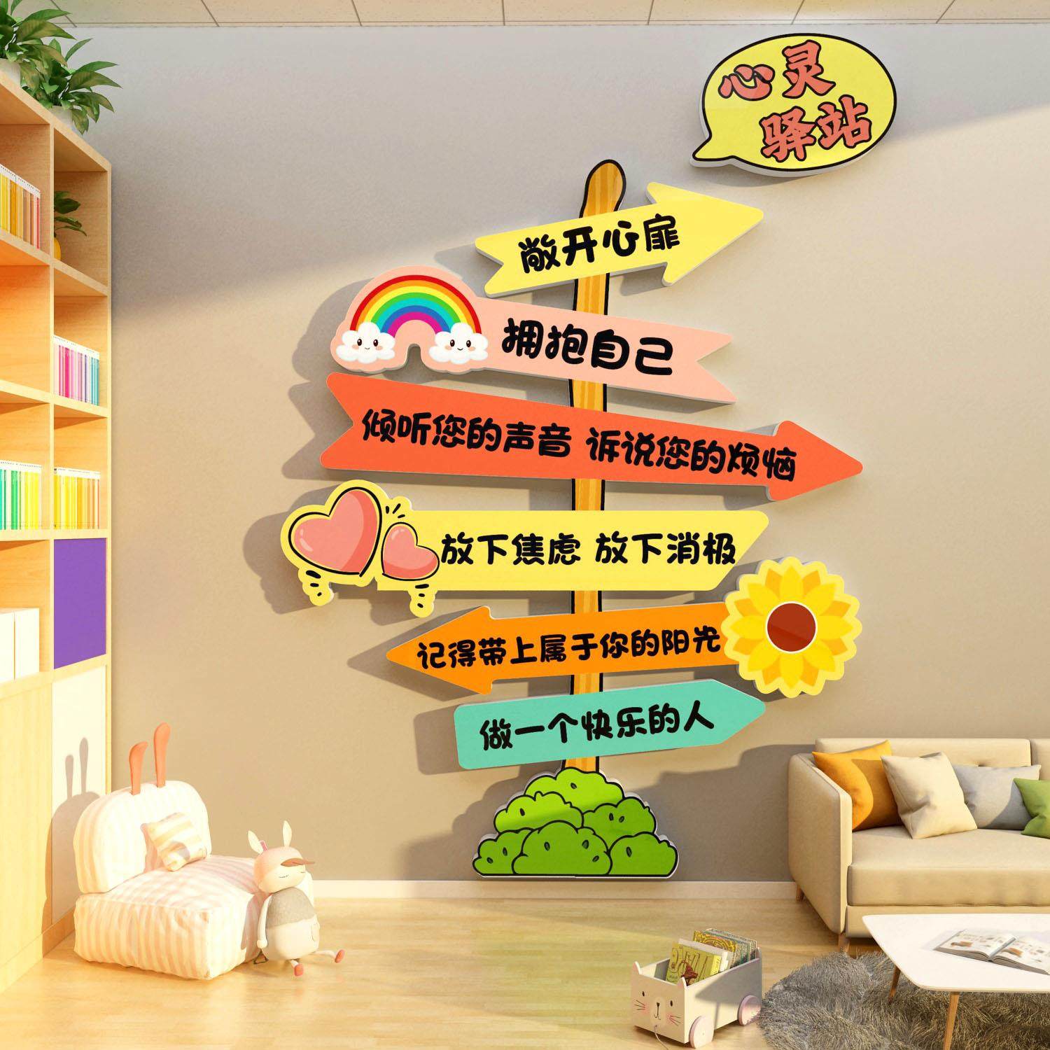 心理咨询室布置文化墙面装饰心灵驿站挂图健康辅导情绪稳定贴纸画