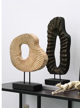 中古侘寂艺术实木雕塑样板间售楼处民宿酒店玄关书柜装饰品摆件