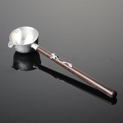 纯锡茶勺长柄分茶器净水勺子茶汤勺锤目纹茶勺舀水勺功夫茶具配件